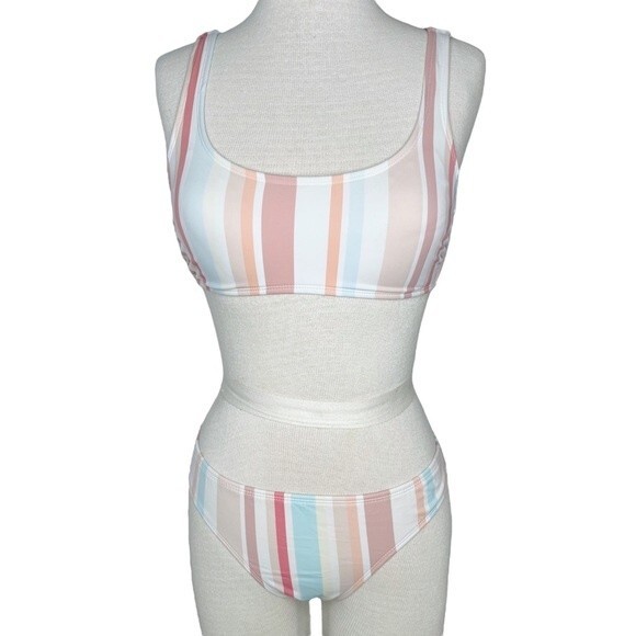 Xhilaration Bikini M Top L Bottom * Striped Pastel Hipster Scoop Two Piece Swim - Picture 1 of 6
